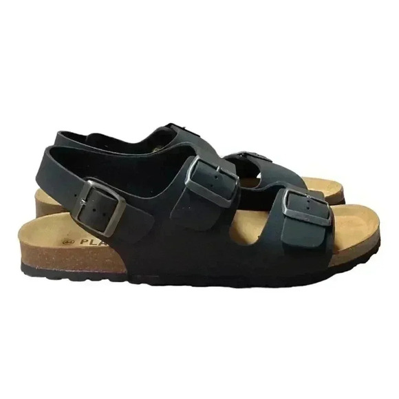 Plakton Baku Mens 10.5 44 Slingback 2 Strap Cork Sandals Black Soft Footbed NEW main image 4